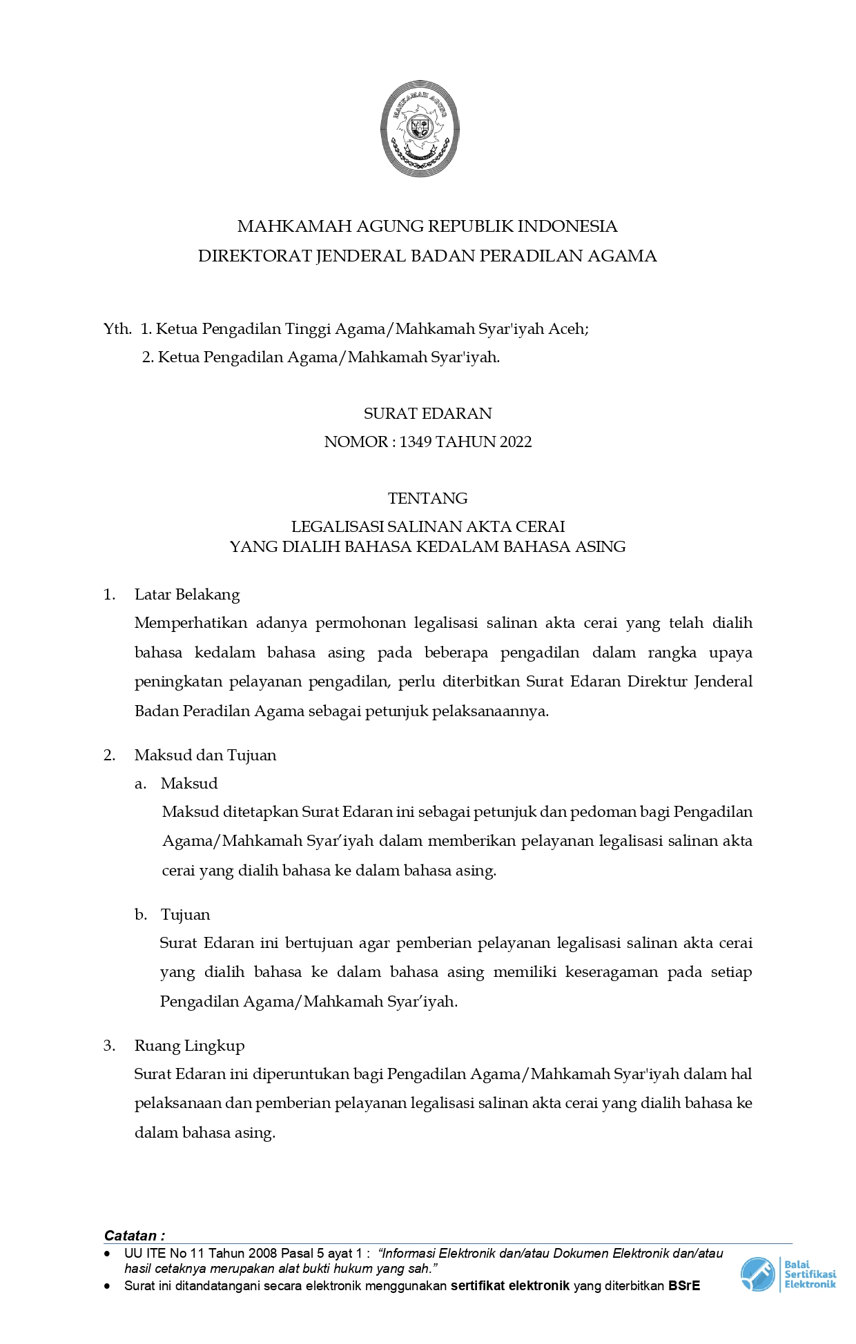 1349. Surat Edaran Alih Bahasa Salinan Akta Cerai sign page 0001